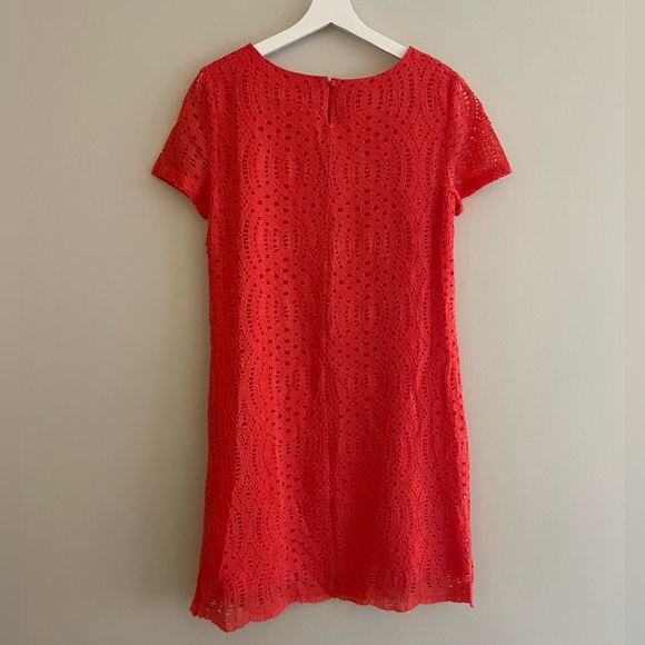 J Crew Coral Lace Lined Shift Dress with Scalloped Hem - Picture 3 of 9